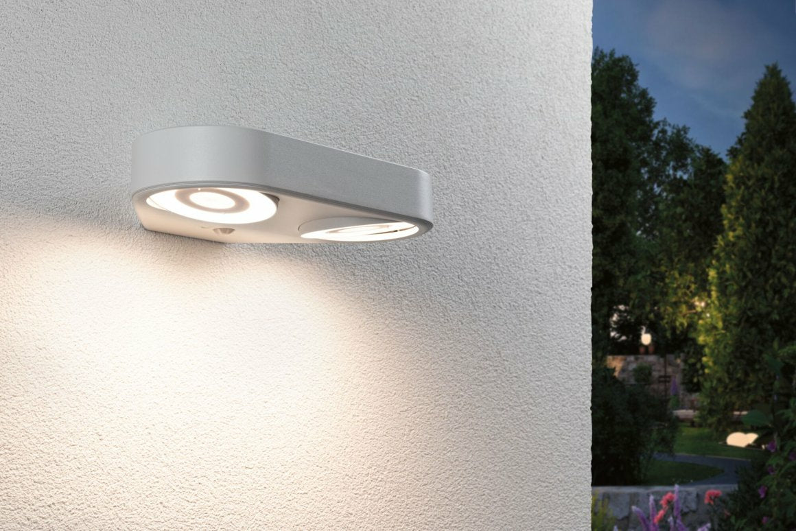 Paulmann Aussenwandleuchte – 8 W, Warmweiss, 3000 K, IP44, Netzbetrieb, mit Bewegungsmelder, Weiss, Aluminium