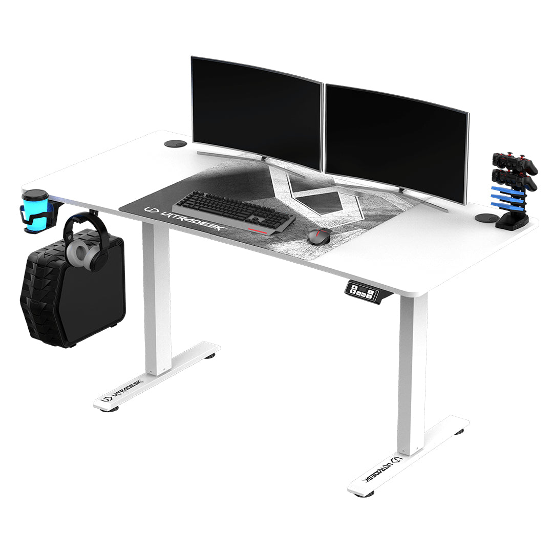 Ultradesk Level V2 Gaming-Tisch – 140 × 68 cm, höhenverstellbar, weiss, Stahl