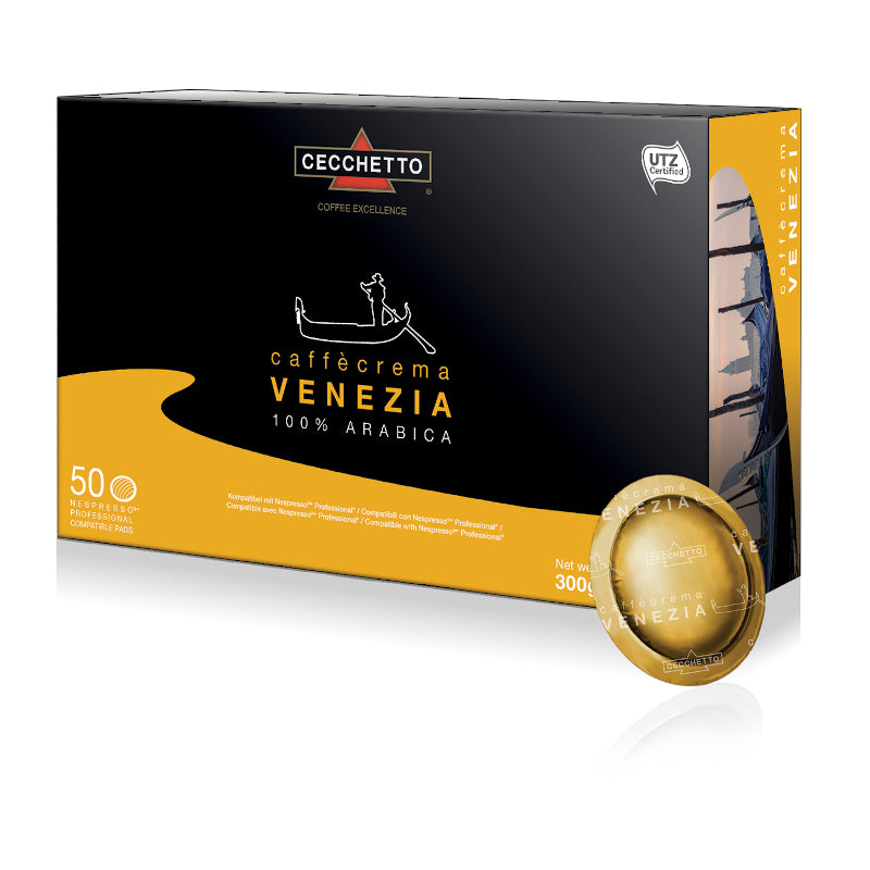 CECCHETTO Crema Venezia – Kaffeepads für Nespresso – Café Crème, Intensität 2, 100% Arabica, 50 Pads