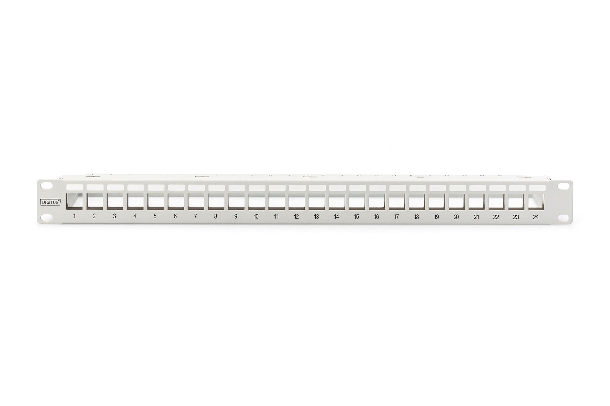 Digitus Patchpanel 24-Port – geschirmt, Rackeinbau 1U, 483 mm × 1,5 mm, Grau