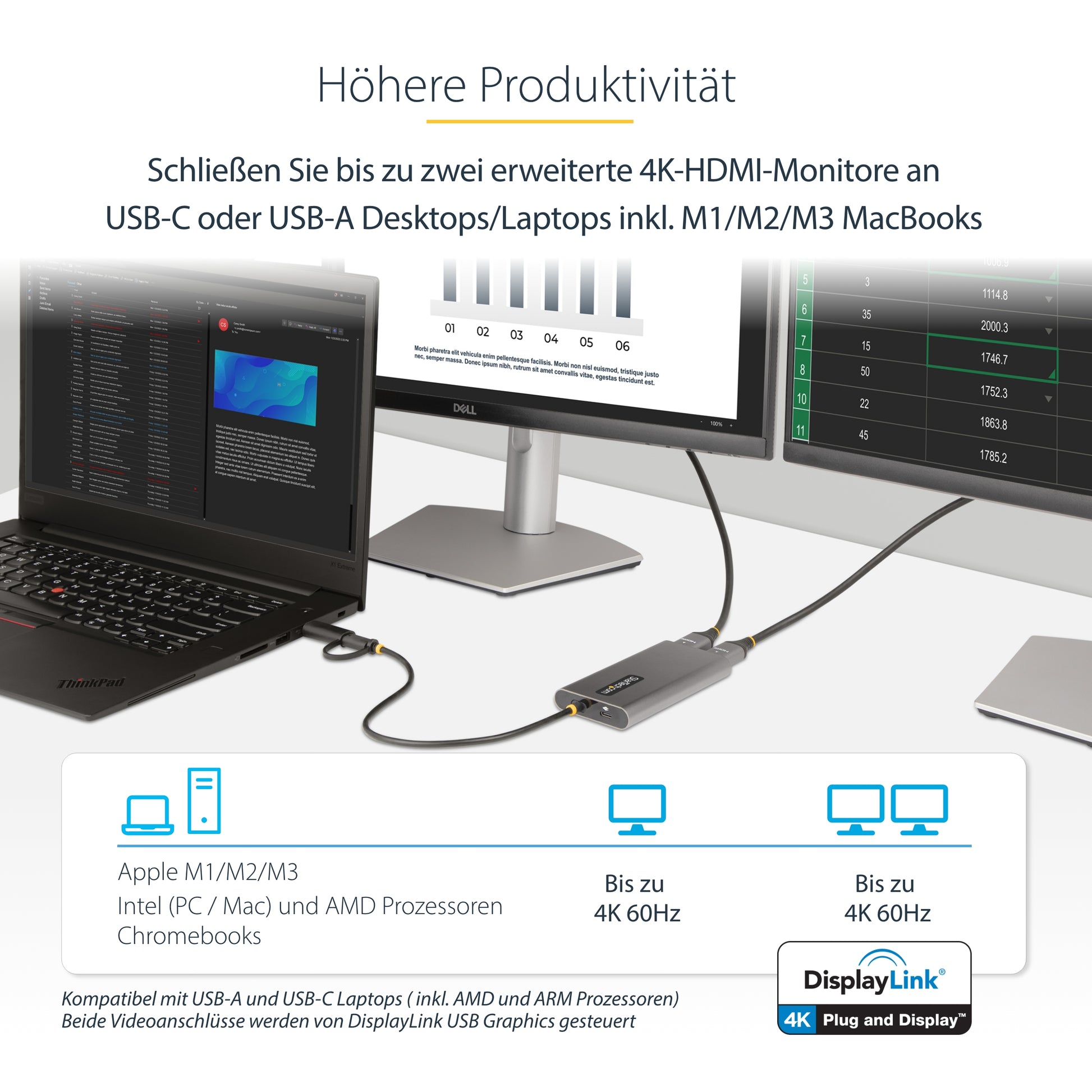 StarTech.com USB-C Multi-Monitor-Adapter USB-C zu 2× HDMI – 4K @ 60 Hz, 0,3 m, für Windows/Mac/Linux