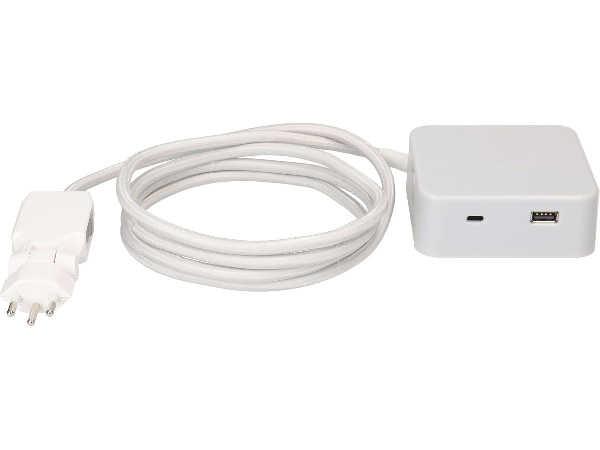 maxTEX Cube Steckdosenleiste – 3× T13, USB‑A/C, 2 m, ohne Schalter, grau/weiss