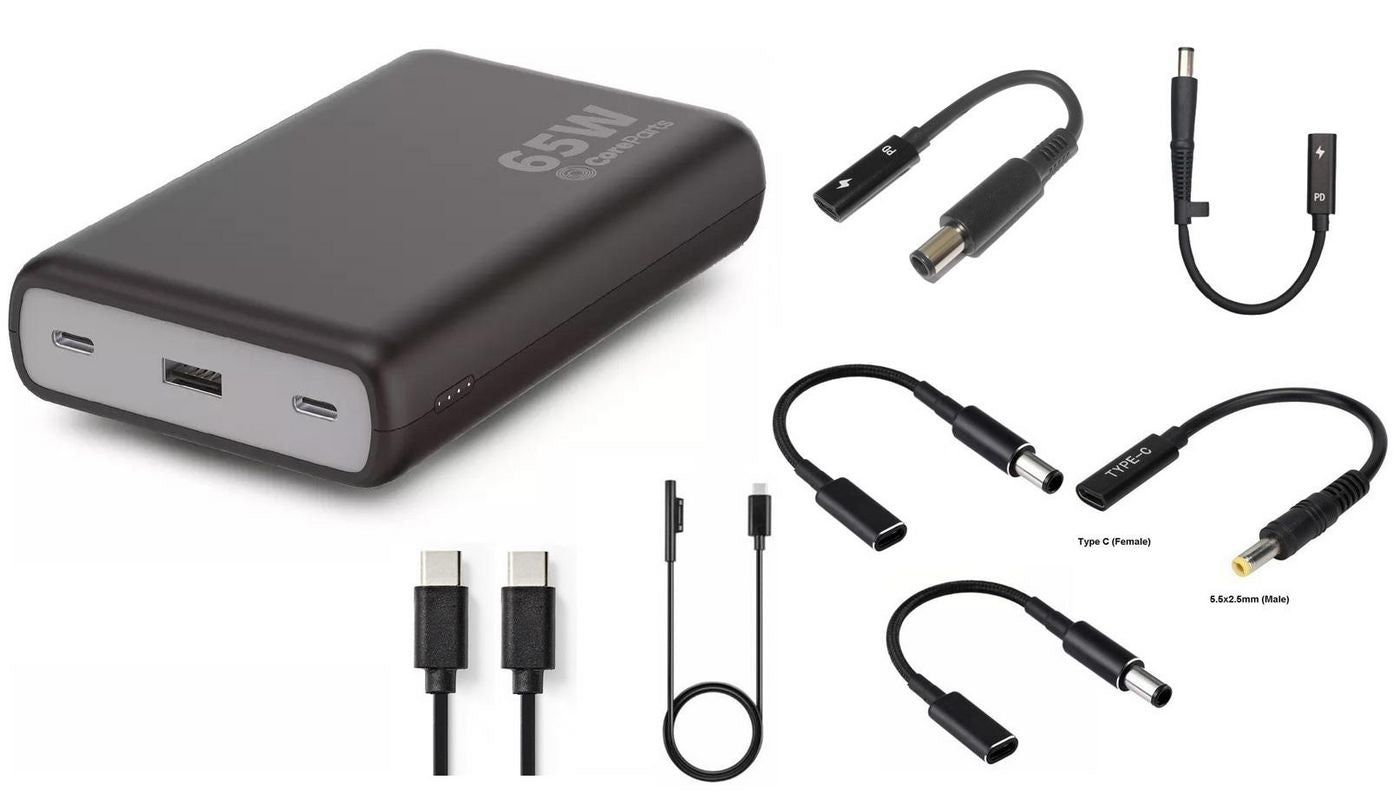 CoreParts Powerbank 20000 mAh, PD 65 W, für Smartphone, Smartwatch, tragbare Lautsprecher, Schwarz
