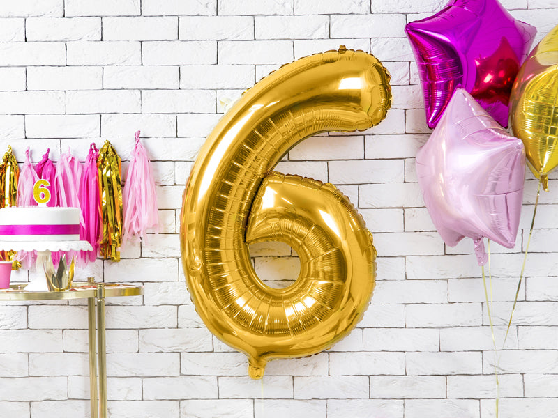 PartyDeco Folienballon Zahl 6 – Gold – 86 cm – Folie – 1 Stk
