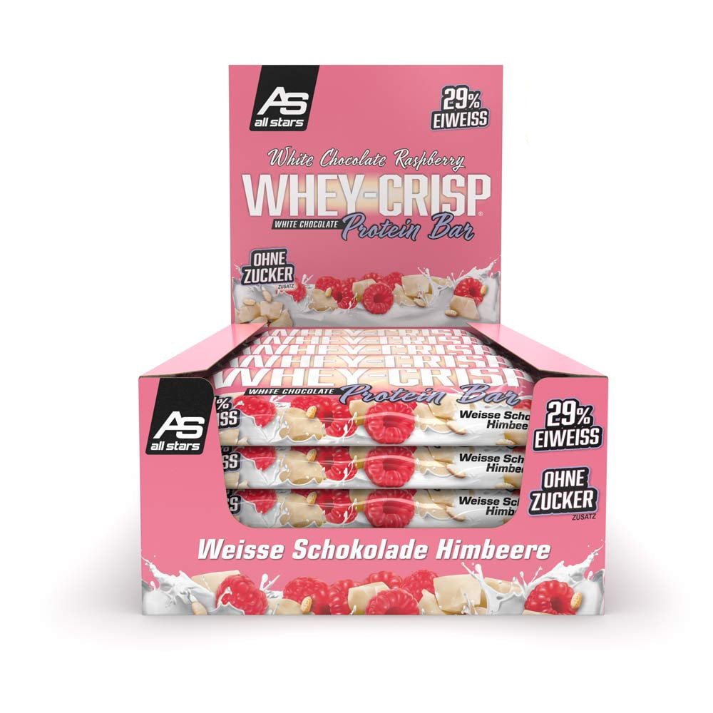 ALL STARS Fitness Products ALL STARS Whey Crisp Protein-Riegel – Himbeere, weisse Schokolade – 25 × 50 g