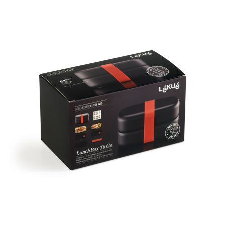 Lékué Lunchbox – 1 l, 10,0 × 19,2 × 11,0 cm, Kunststoff (PP), Schwarz, mikrowellengeeignet, mit Besteck