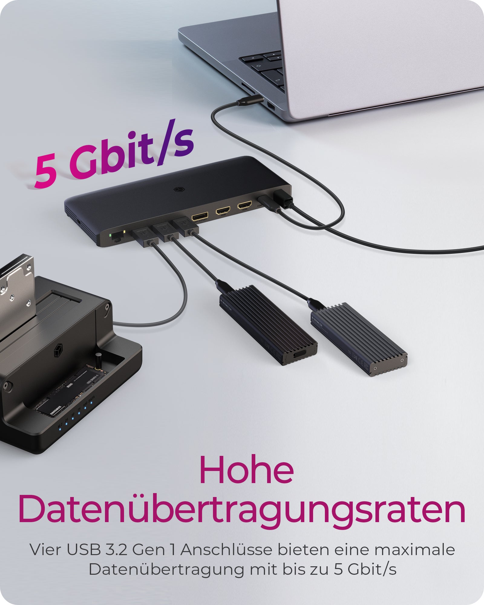 ICY BOX IBDK2416C Dockingstation – USB-C, 1× DP, 2× HDMI, 4× USB-A, 65 W PD, GbE, für Windows/Mac/ChromeOS