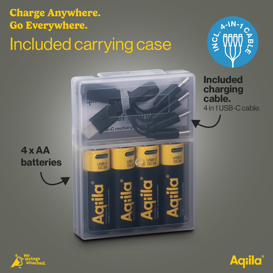 Aqiila AA Akkus, Li-Ion, 2000 mAh, 1,5 V – 4 Stk.