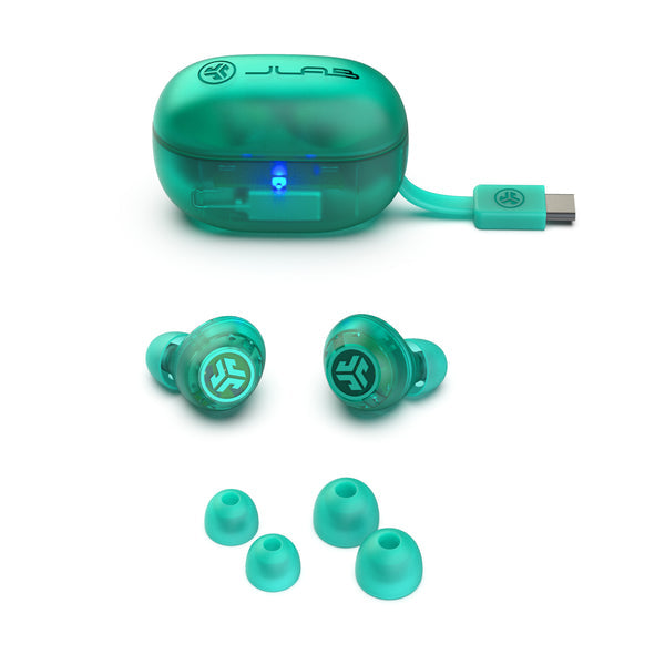 JLab Go Pop ANC TWS In-Ear – Stereo, ANC, mit Ladecase, Türkis, Transparent, BT 5.3