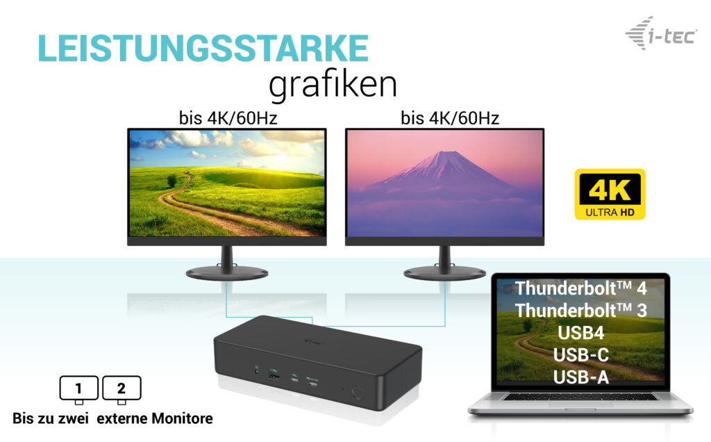 i-tec Dockingstation – USB-C, 2× DP, 2× HDMI, 5× USB-A, 100 W PD, GbE, für Windows/Mac