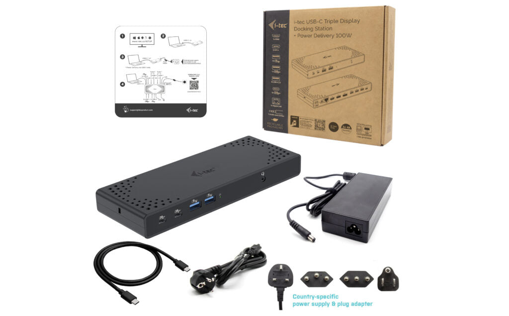 i-tec Dockingstation – USB-C, 2× DP, 1× HDMI, 5× USB-A, 2× USB-C, 100 W PD, GbE, 3,5 mm Audio, für Windows/Mac
