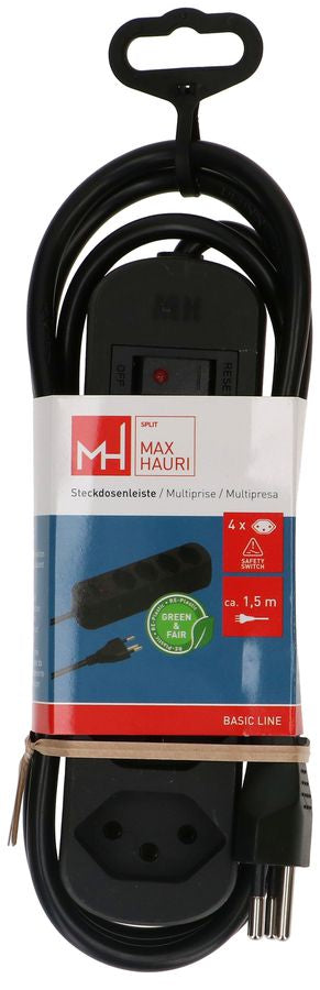 Max Hauri AG Max Hauri Basic Line – Steckdosenleiste, 4× T13, mit Schalter, 1,5 m, Stecker T12, IP20