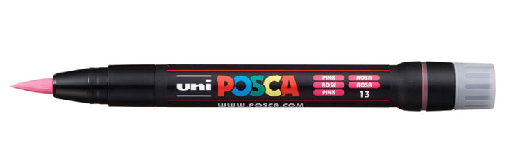 Uni-Ball POSCA Kreativ-/Pigmentmarker – Pinselspitze 1–10 mm, Pink, feucht abwischbar, deckend – für viele Oberflächen