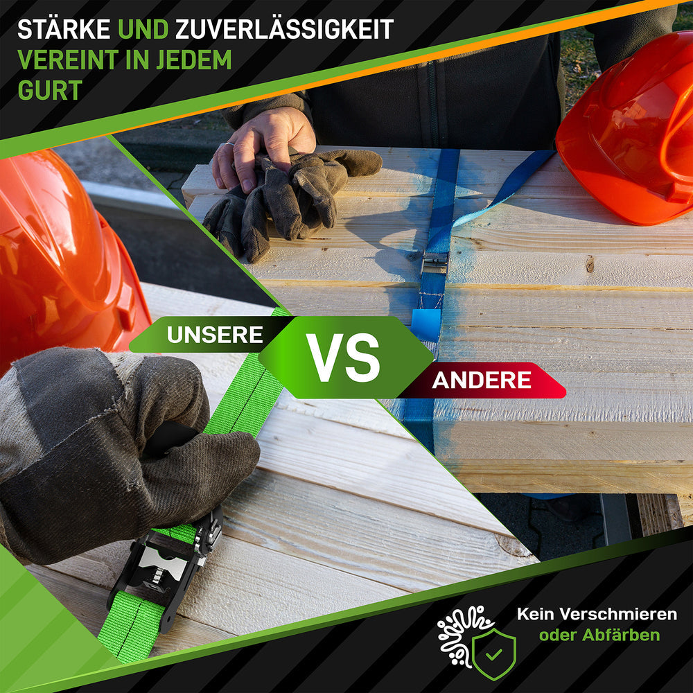 HARDTWERK Schlaufenband 6'000 × 25 mm, Polyester, grün, mit Schnalle, bis 1000 kg, 4 Stk.
