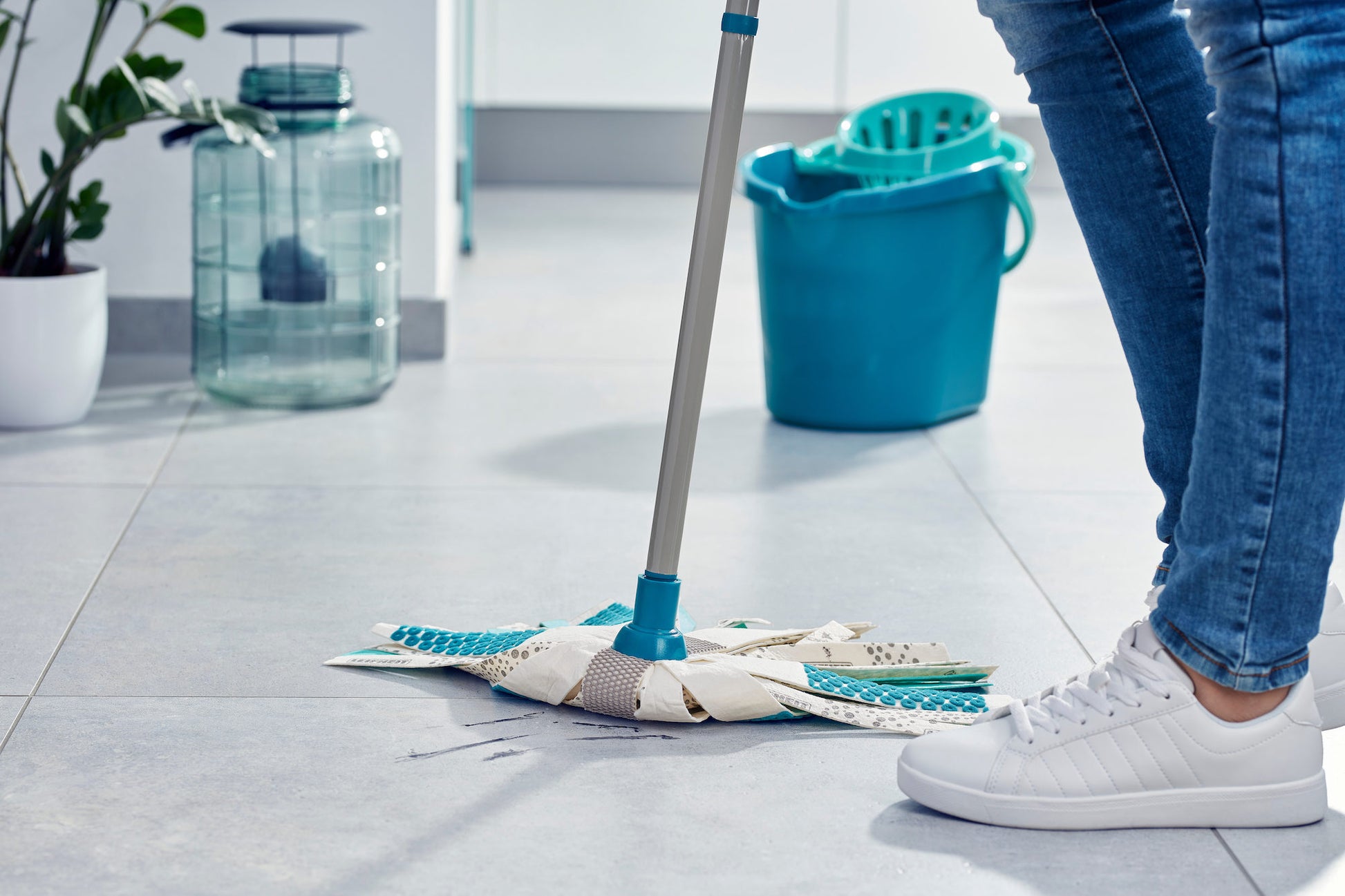 Leifheit Flachwischer Power Mop 3in1 – türkis – Mikrofaser/Viskose