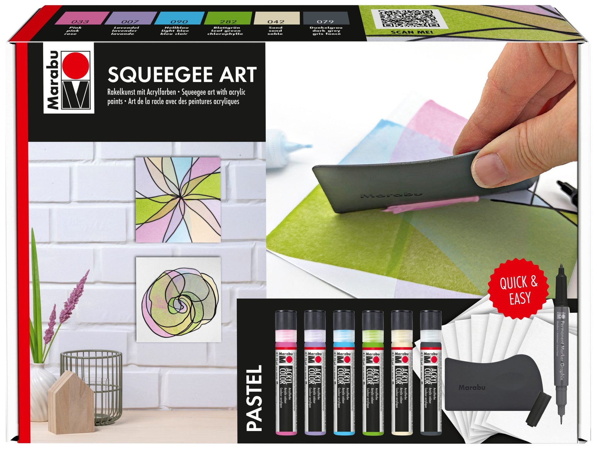 Marabu Squeegee Art – Acrylfarbe – Set Pastell
