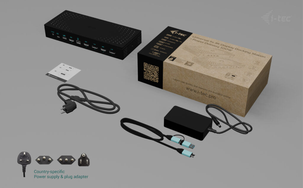 i-tec Universelle Dockingstation – USB-C, 2× DP, 3× HDMI, 3× USB-A, 2× USB-C, 100 W PD, 2,5GbE