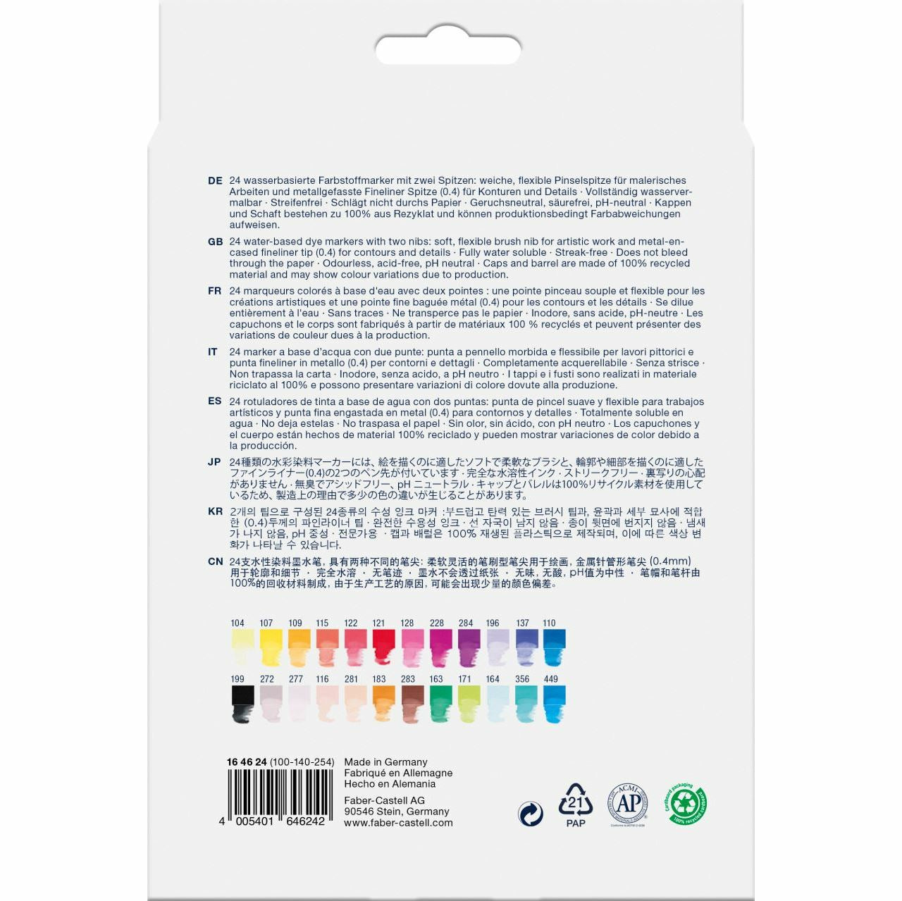 Faber-Castell Goldfaber Aqua Aquarellmarker – Doppelspitze, Pinsel + 0,4 mm, wasservermalbar, 24 Farben