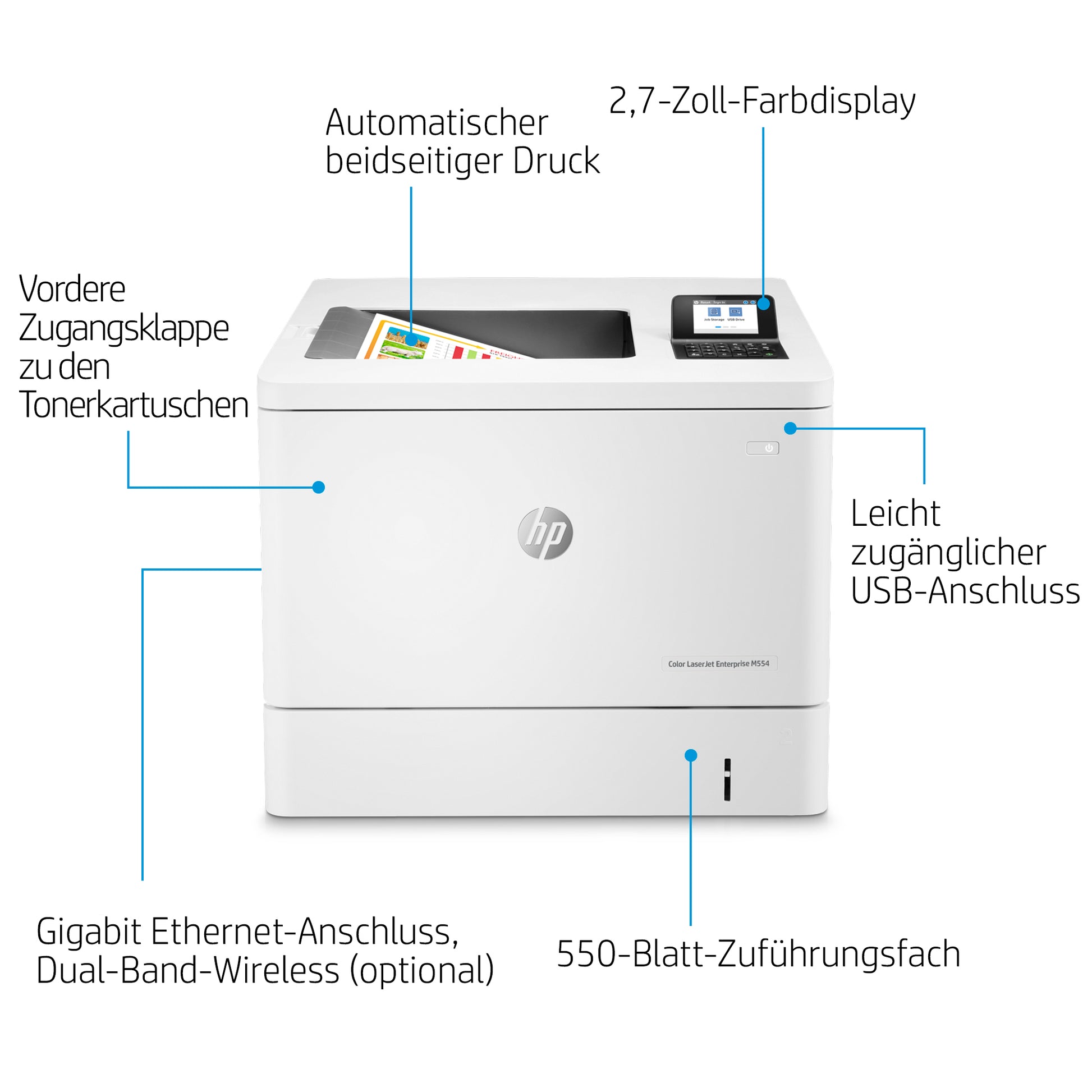 HP Color LaserJet Enterprise M554dn – A4, Farbe, Duplex, 33 S./Min., 1200 × 1200 dpi, LAN/USB
