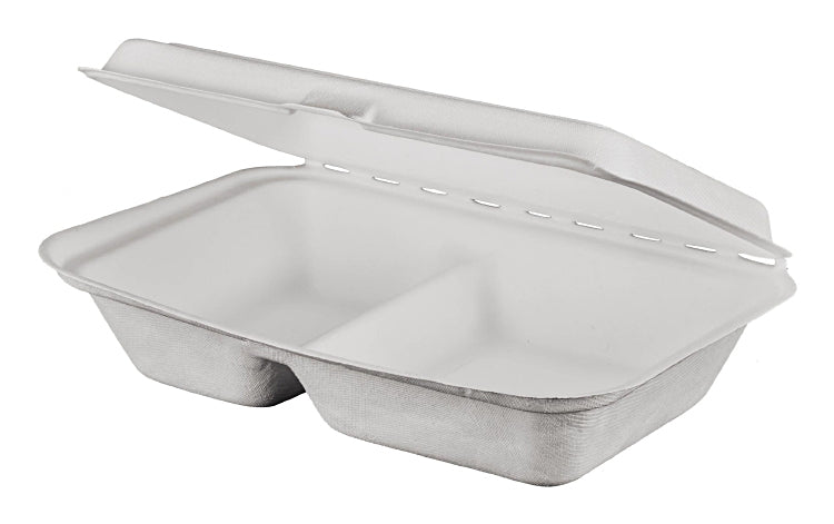 Weita Take-away-Box 2-teilig, Bagasse (Zuckerrohr) – 250,9 × 162 × 63,2 mm – weiss – 50 Stk.