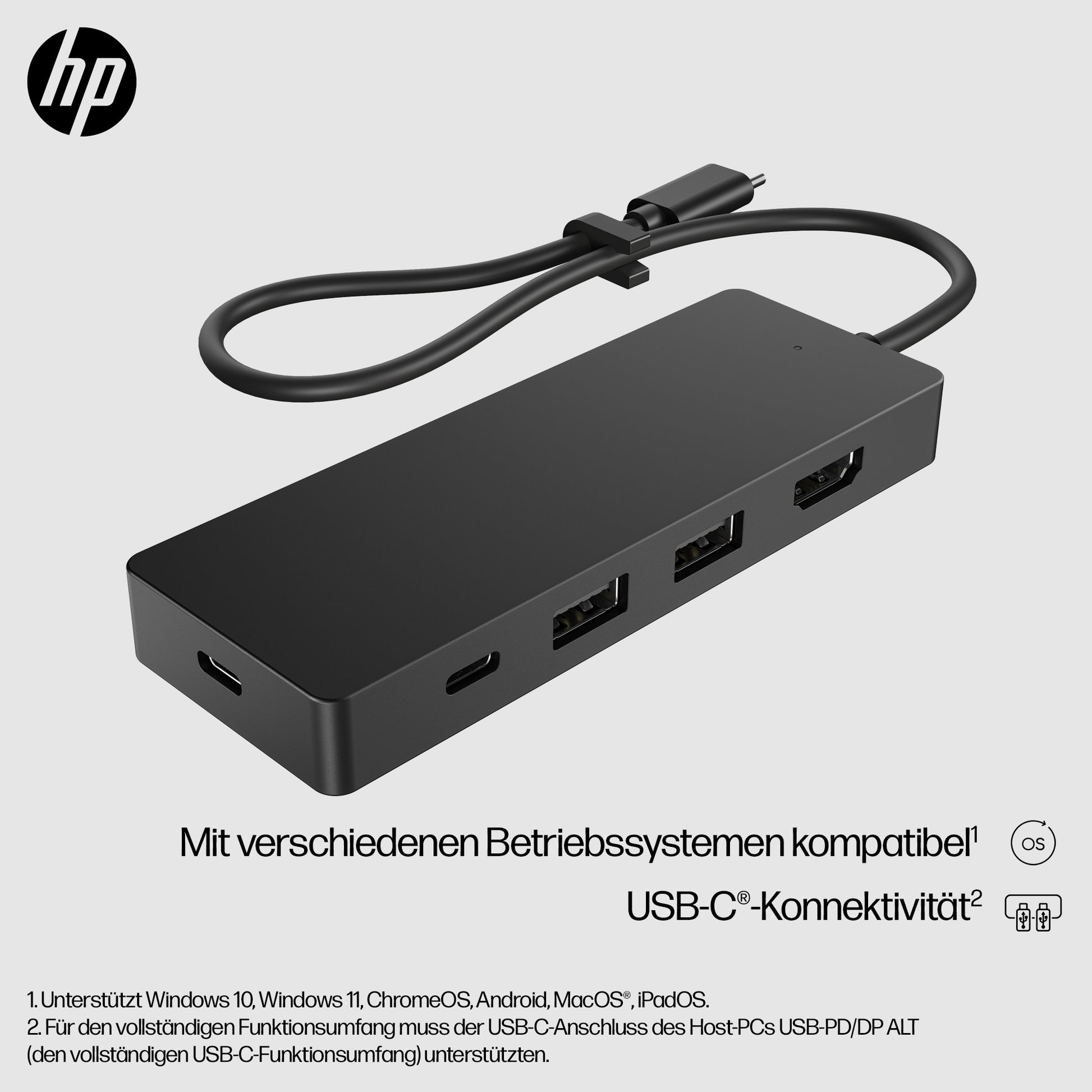 HP Travel G3 Multiport-Adapter – USB-C, 1× HDMI, 2× USB-A