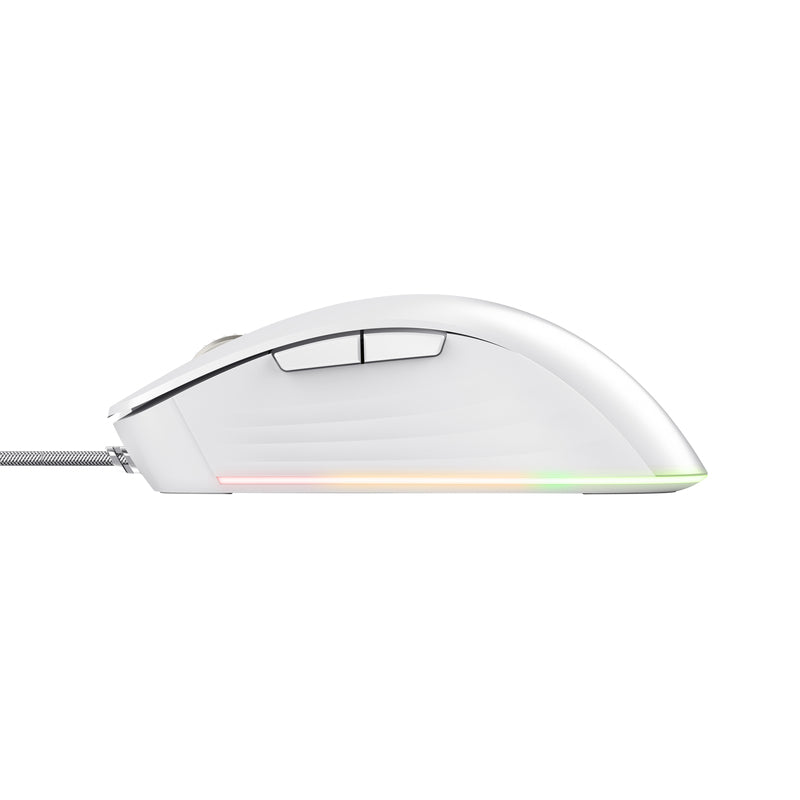 Trust GXT 924W YBAR+ Gaming-Maus – kabelgebunden, 1'000 Hz, 6 Tasten, für Rechtshänder, RGB-Beleuchtung, weiss