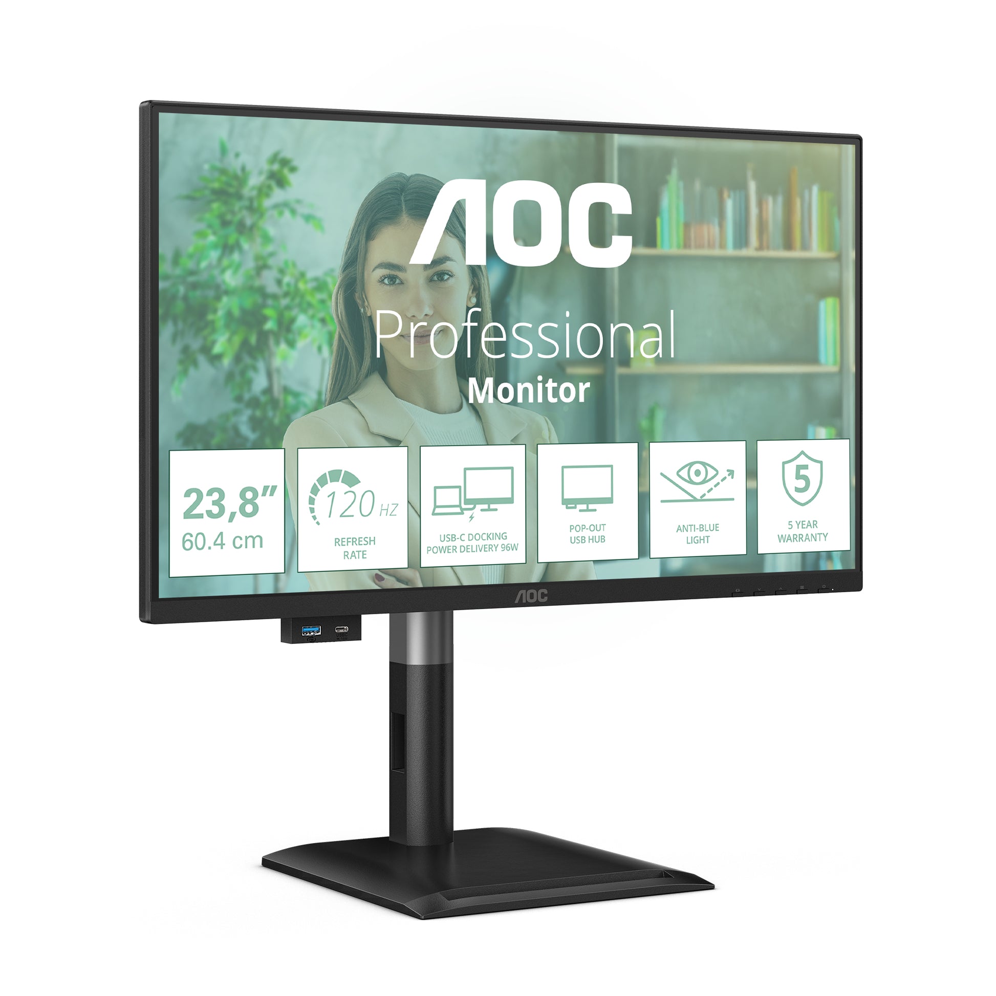 AOC 24P4CV – Monitor, 23,8" 1920 × 1080 (Full HD), IPS, 120 Hz, KVM, VESA 100 × 100, Schwarz