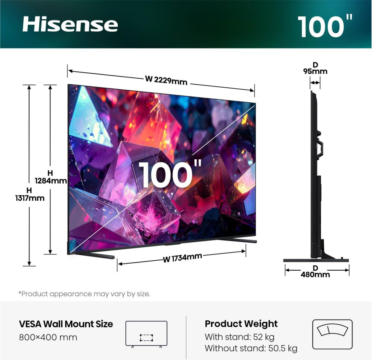 Hisense 100Q7S PRO – 100" QLED Fernseher – 4K UHD – VIDAA – 144 Hz – 400 cd/m² – Dolby Vision