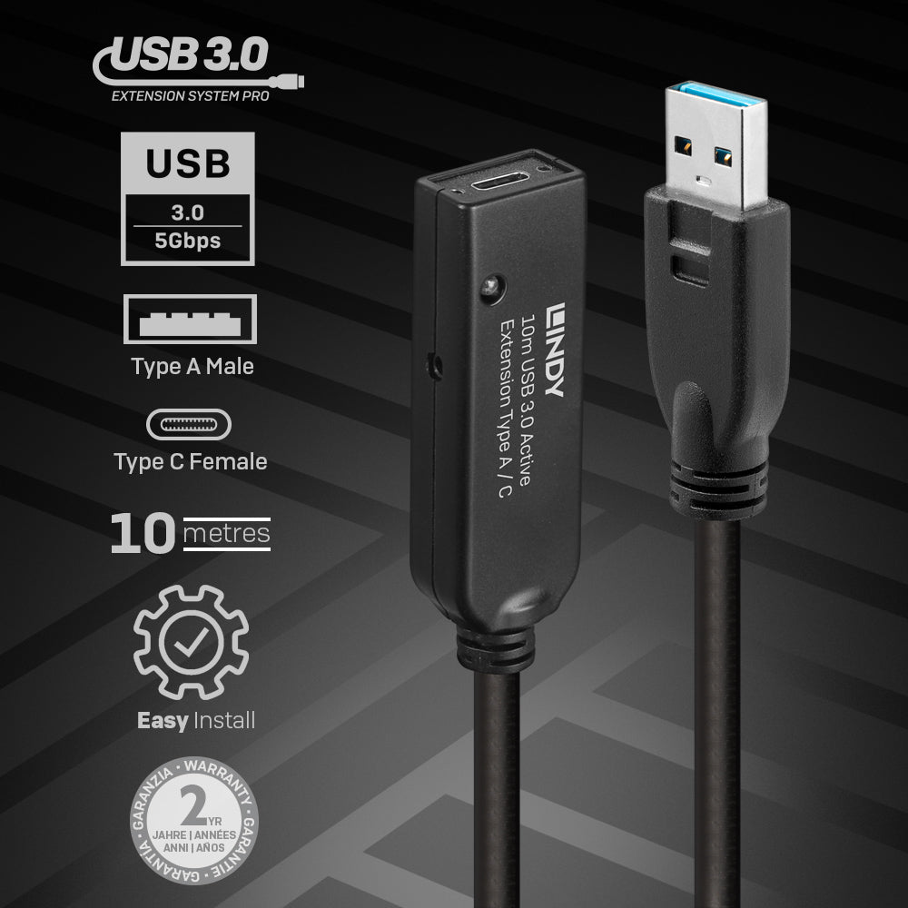 Lindy USB-Kabel, USB-A zu USB-C, 10 m, USB 3