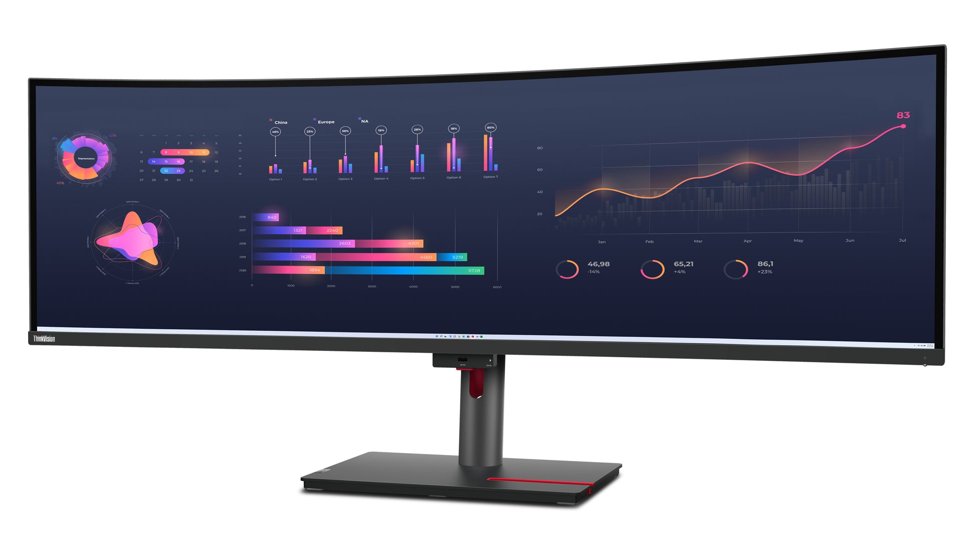 Lenovo ThinkVision P49w-30 – Monitor, 49", IPS, 60 Hz, 350 cd/m², VESA 100 × 100, 100 × 200, Schwarz