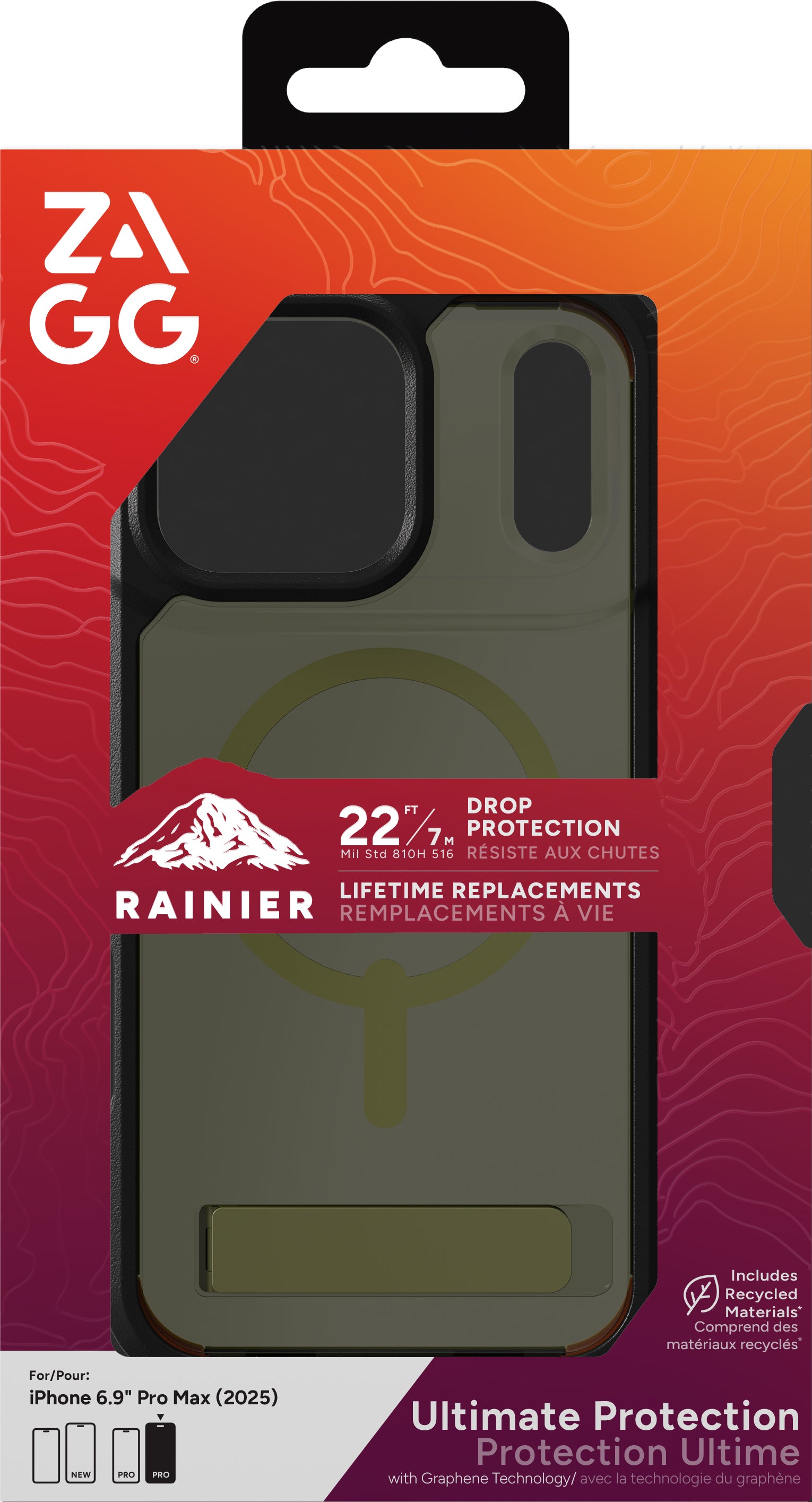 ZAGG Rainier Snap Backcover – für Apple iPhone 17 Pro Max, mit Ständer, Graphen, Grün, bis 7 m Sturzsicher