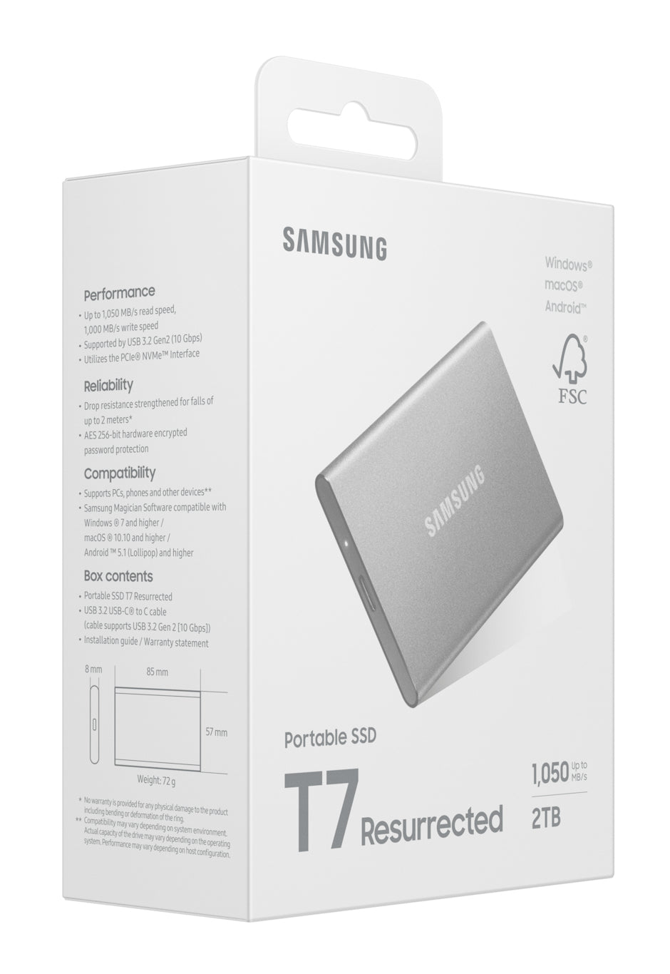 Samsung T7 – 2 TB Tragbare SSD, USB 3.2 Gen 2 (10 Gbit/s), 1050 MB/s Lesen, 1000 MB/s Schreiben, Silber