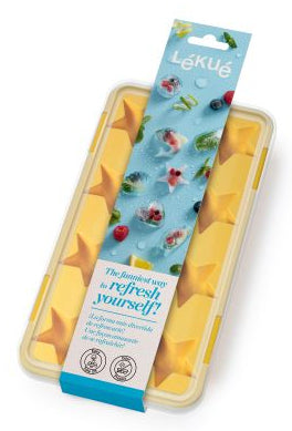 Lékué Eiswürfelform Stern, 11 Eiswürfel, 11,8 × 23 × 3 cm, Kunststoff (SBS), Gelb