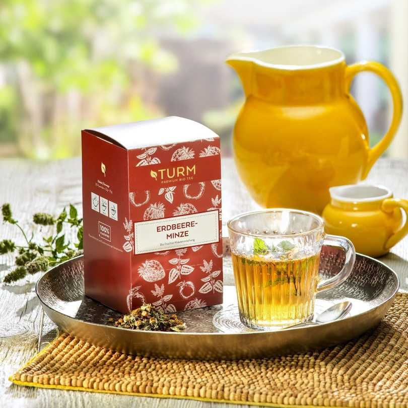 Turm Kaffee Früchtetee Erdbeere & Minze – Teebeutel 20 Beutel – Bio