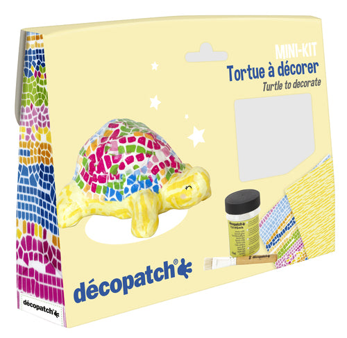 Décopatch Bastelset – Pappmaché-Schildkröte – 1 Figur, 2 Bögen, Pinsel, Klebelack – ab 5 Jahren