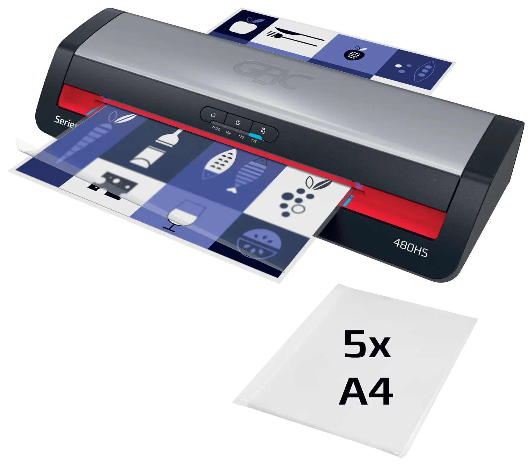 GBC 480HS Laminiergerät A3 – 4-Rollen, 75–125 µm, 1 Min. Aufheizzeit, 500 mm/min, Silber