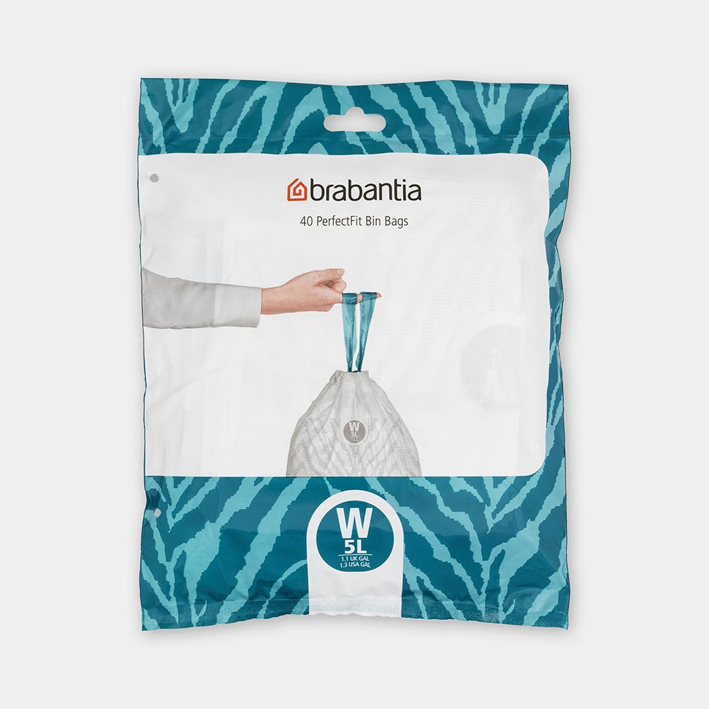 Brabantia Kehrichtsack für PerfectFit W – 5 l, mit Zugband, PE, weiss, 295 × 340 mm, 40 Stk