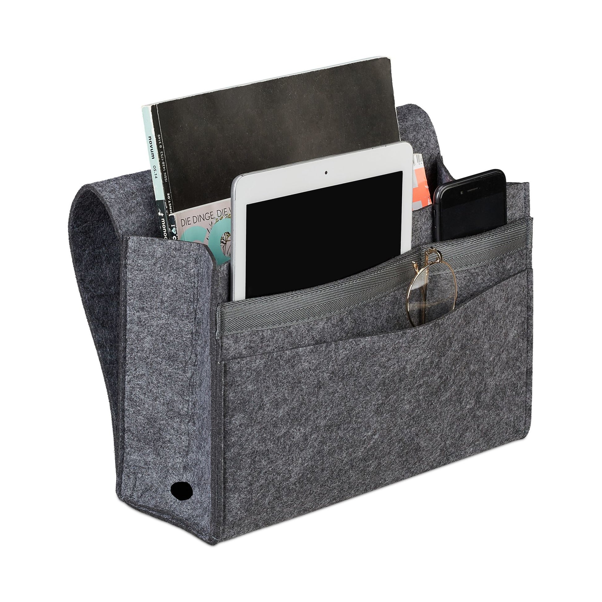 Relaxdays Betttasche – Filz – Anthrazit – 315 × 270 × 50 mm – 6 Fächer, Klettverschluss