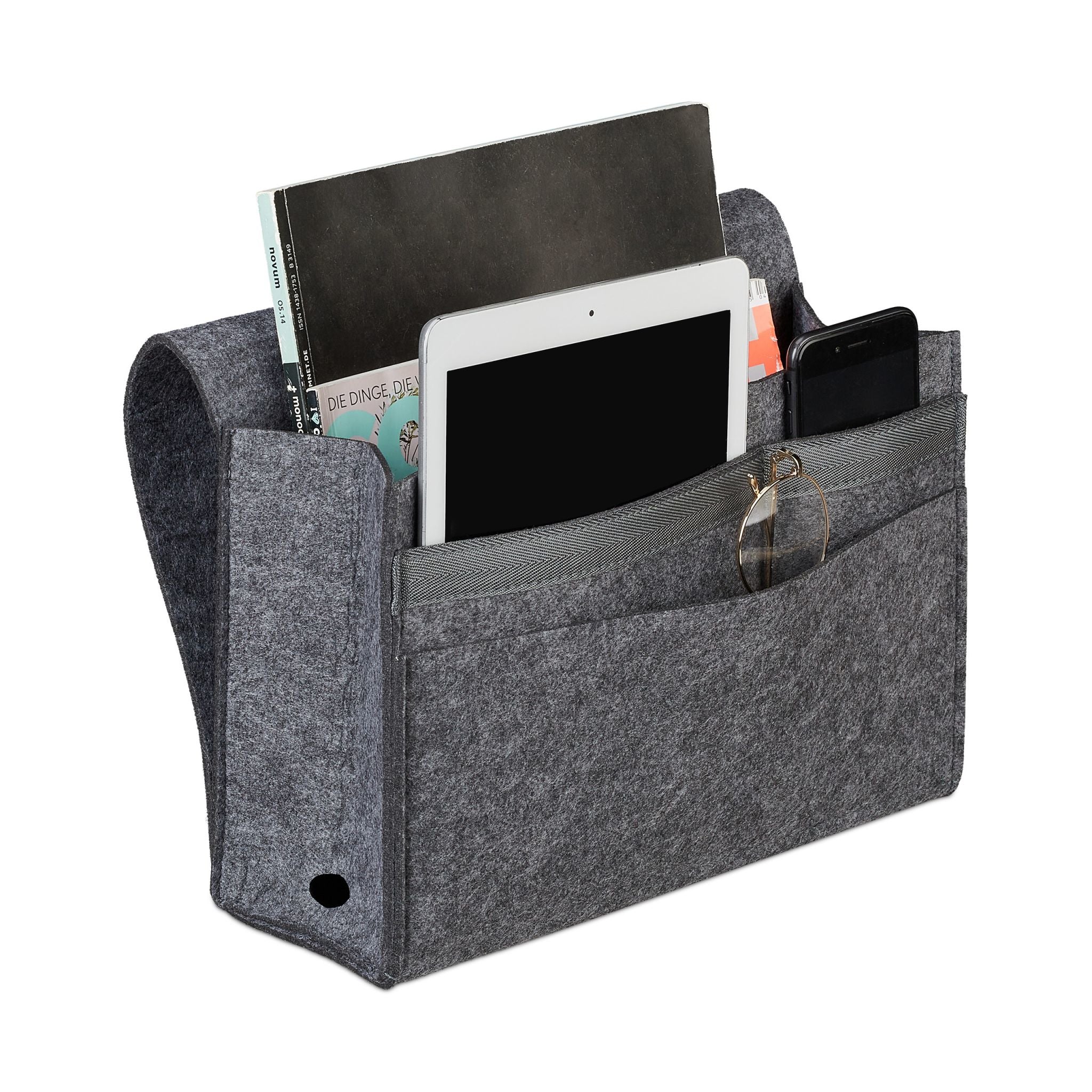 Relaxdays Betttasche – Filz – Anthrazit – 315 × 270 × 50 mm – 6 Fächer, Klettverschluss