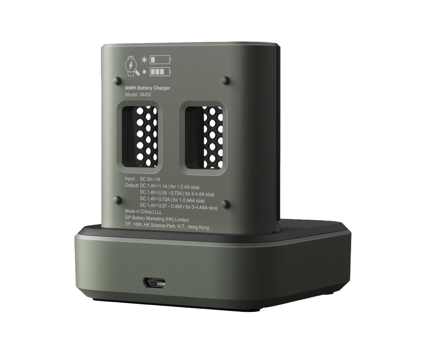 GP Batteries M451 Batterieladegerät 4× – für NiMH AA/AAA – inkl. 4× AA 2600 mAh, USB-Betrieb, Timer-Schutz