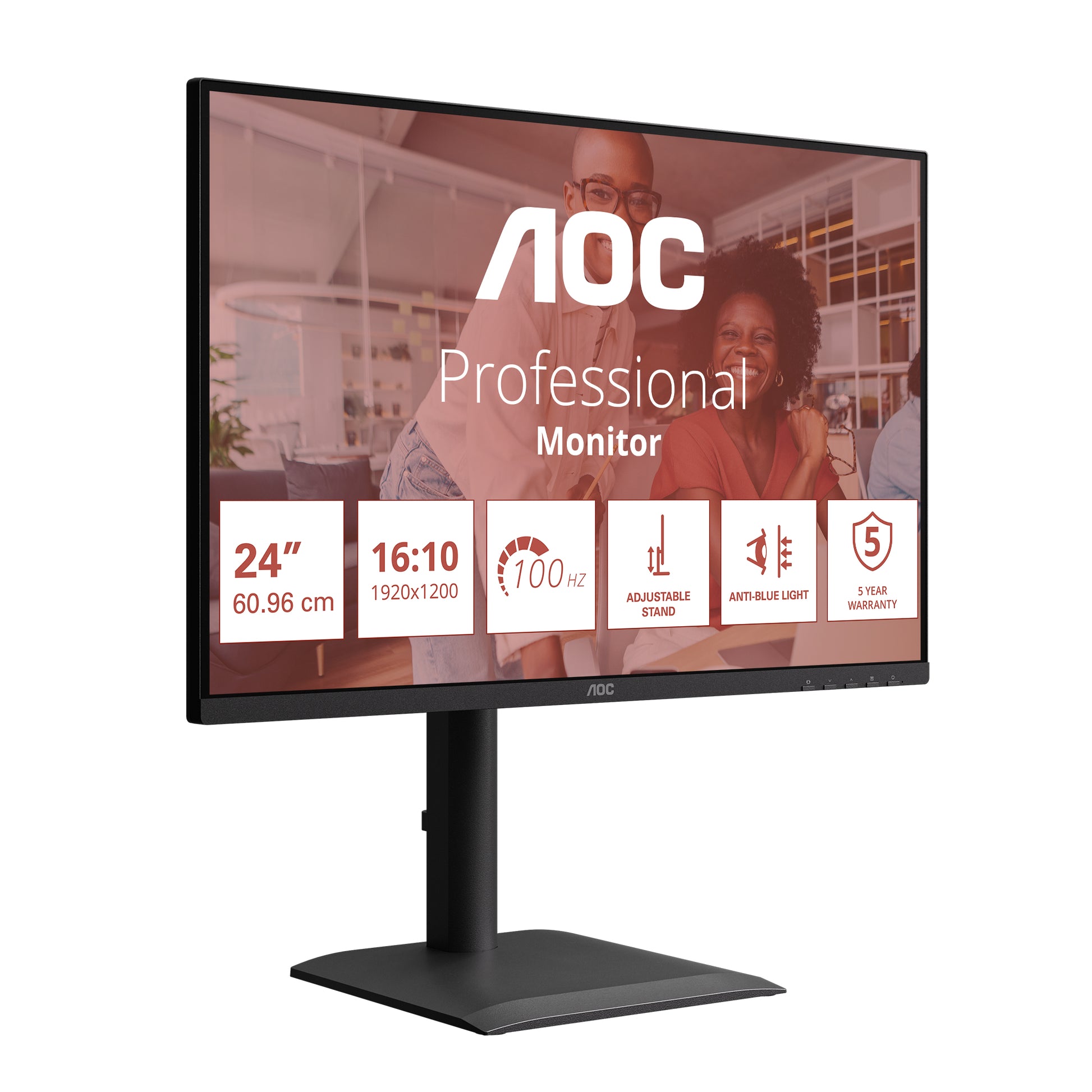 AOC 24X24E4U – Monitor, 24" 1920 × 1200 (WUXGA), IPS, 100 Hz, Lautsprecher, VESA 100 × 100, Schwarz