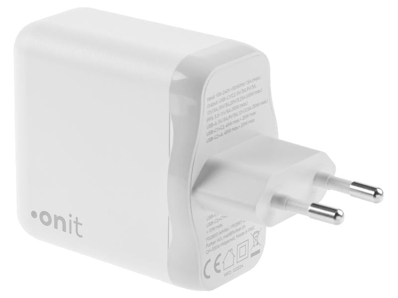 ONIT F02800 USB-Ladegerät 65 W – USB-C×2, USB-A×1 – PD 3.0, PPS, QC 3.0 – GaN – Weiss