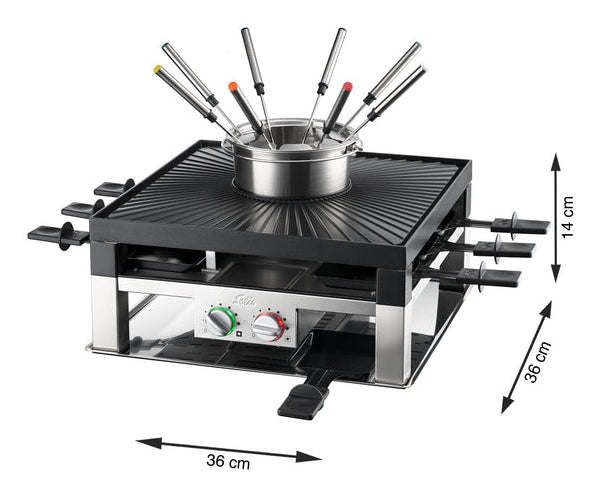 Solis Fondue-Set Combi-Grill 3 in 1 Typ 796 – Fonduetopf 1,3 l, 8 Personen, elektrisch – Edelstahl/Schwarz