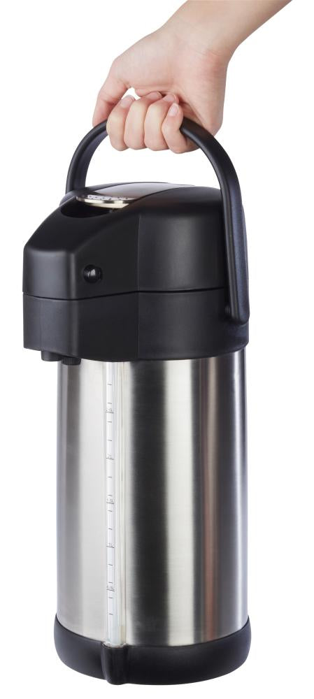 APS-Germany Thermoskanne – 3 l, Ø 15 cm, H 37,0 cm, Kunststoff (PP)/Edelstahl, Schwarz, mit Pumpverschluss