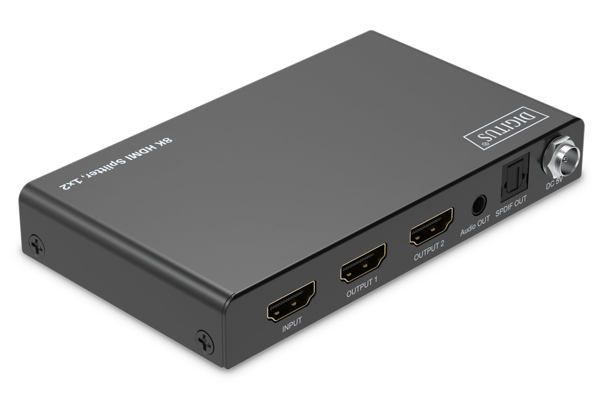 Digitus HDMI-Splitter 1×2 – 8K UHD, HDMI 2.1, 60 Hz (4:4:4), EDID – Schwarz, Metall