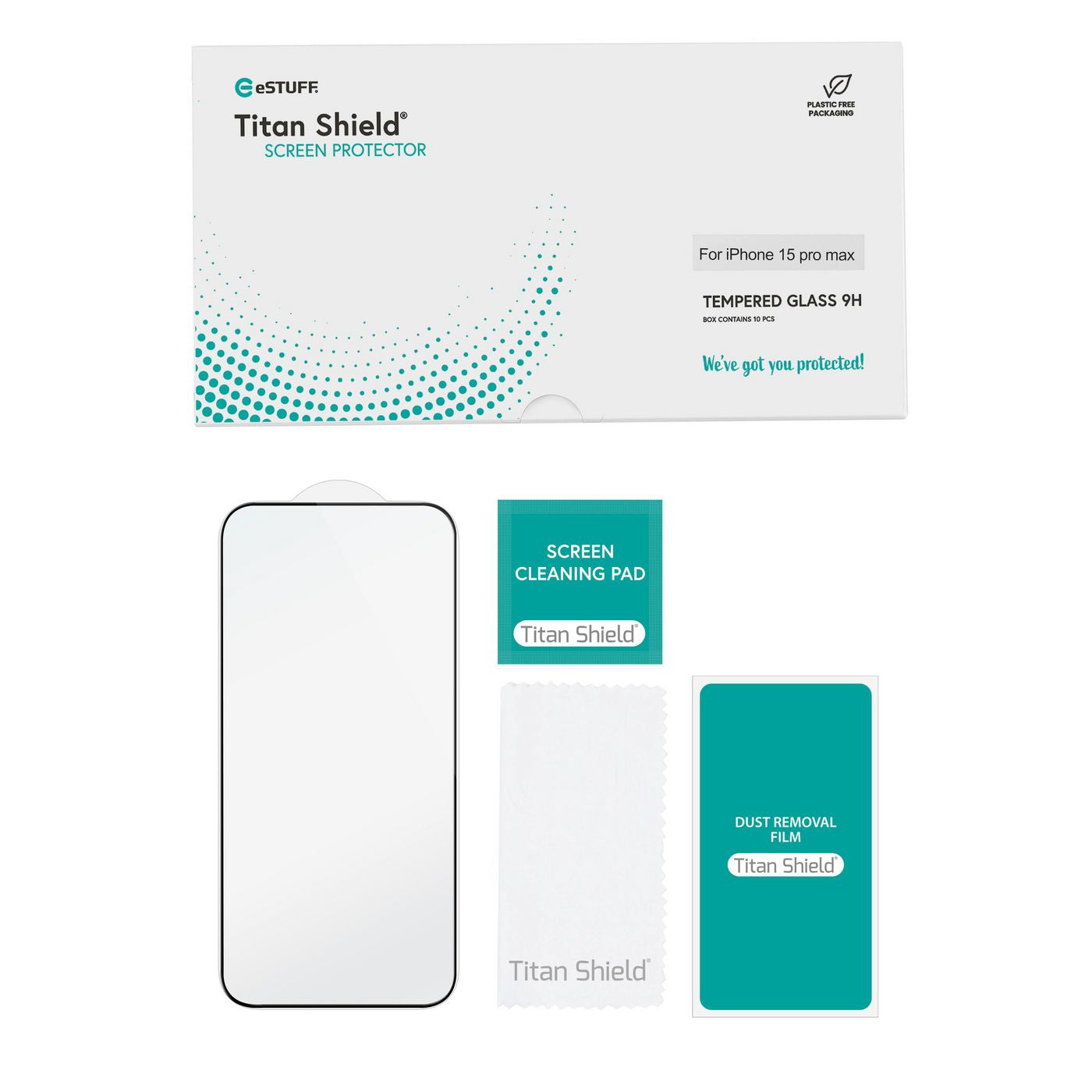 eSTUFF Displayschutzglas – für Apple iPhone 15 Pro Max, Hartglas, 9H, Transparent