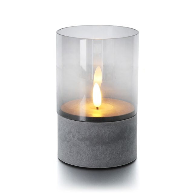 Balthasar LED-Kerze Gracia – Ø 8 × 12,5 cm, warmweiss, Flackereffekt, Timer, batteriebetrieben, grau