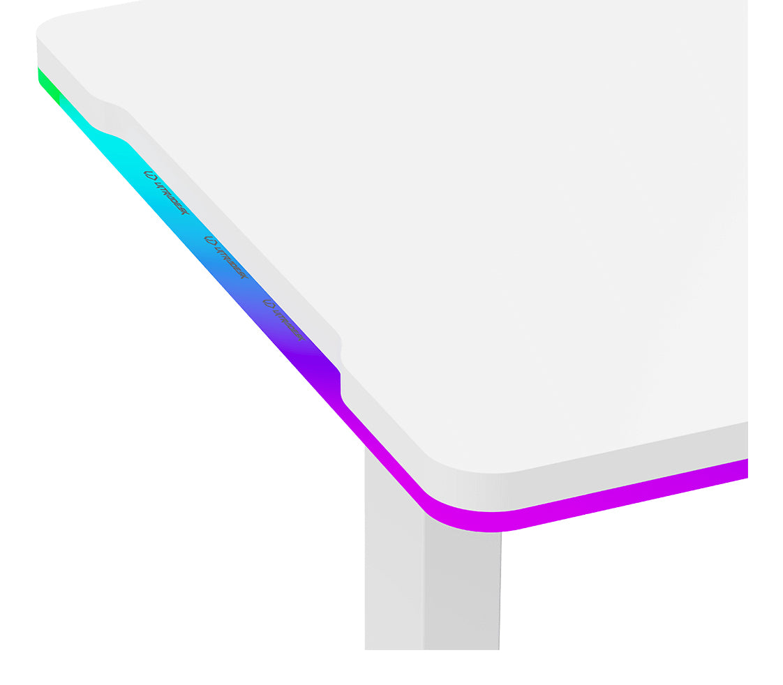 Ultradesk Iron Gaming-Tisch – 132,5 × 60,5 cm, höhenverstellbar, RGB-Beleuchtung, weiss, Stahl
