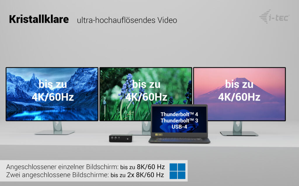 i-tec Quattro Display DS Dockingstation – Thunderbolt 5, 2× HDMI, 4× USB-A, 1× USB-C, 140 W PD, 2,5GbE