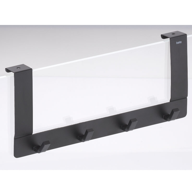 Kela Wandgarderobe – 4 Haken, Edelstahl, Schwarz, 30 × 13 × 2,5 cm